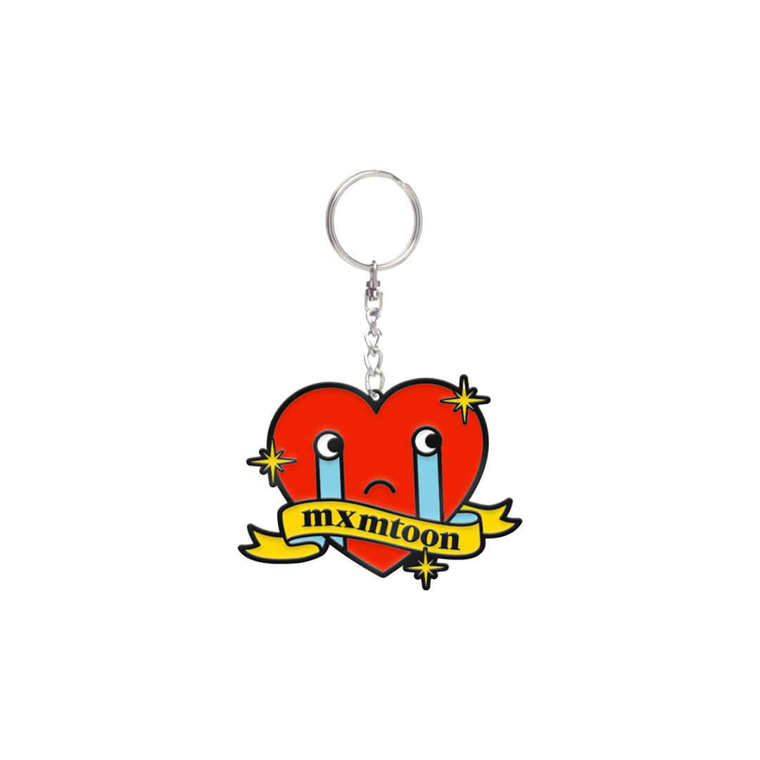 mxmtoon on red crying heart keychain